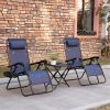 Zero Gravity Lounger Chair Set of 3, Folding Reclining Patio Chair, Side Table, Cup Holder, Headrest, Blue, Poolside & Camping
