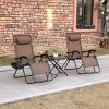 Zero Gravity Chair Set 3 Piece Recliner with Side Table Cup Holder Headrest Brown Poolside Camping