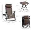 Zero Gravity Chair Set 3 Piece Recliner with Side Table Cup Holder Headrest Brown Poolside Camping