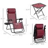 3-Piece Zero Gravity Set, Recliner Chairs with Side Table, Grey, Poolside & Camping