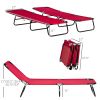 Set of 2 Folding Chaise Lounge Chairs Wine Red 5-Position Recline Oxford Fabric for Beach Patio