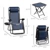 Zero Gravity Lounger Chair Set of 3, Folding Reclining Patio Chair, Side Table, Cup Holder, Headrest, Blue, Poolside & Camping
