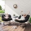 Outdoor Rocking Chair Patio Set of 2, Oversized Rocking Papasan Chairs with Cushions for Garden Porch, 265 lbs., Black