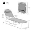 Folding Chaise Lounge, Outdoor Sun Tanning Chair, 4-Position Reclining Back, Armrests, Removable Pillow, Light Gray