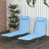 Folding Chaise Lounge Pool Chairs, Set of 2 Outdoor Sun Tanning Chairs with Pillow, Reclining Back & Breathable Mesh for Beach, Patio, Blue