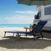 Foldable Chaise Lounge, 4-Position Portable Reclining, Breathable Mesh for Outdoor Patio Adjustable Sleeping Bed - Dark Blue