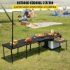 Outdoor Mobile Kitchen, Portable Multifunctional Camp Box with Wheels All in One Integrated Cooking Station with Windproof Stove