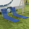 2 Piece Sun Loungers Dark Blue Folding Chaise Lounge Chairs with Reclining Back Breathable Mesh Seat Headrest for Comfort
