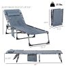 Folding Chaise Lounge Chair, Padded Reclining Chair with 5-position Backrest, Pillow and Pocket for Deck, Beach, Lawn and Sunbathing, Grey