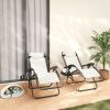 Zero Gravity Lounge Chair Set, 2 Pieces Reclining Folding Outdoor Lounge Chairs with Headrest Side Tray, Cream