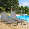 2 Pieces Pool Chaise Lounge Chairs, Folding Lounge Chairs with 5-Level Reclining Back, Steel Frame, Dark Gray