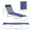 2 Piece Sun Loungers Dark Blue Folding Chaise Lounge Chairs with Reclining Back Breathable Mesh Seat Headrest for Comfort