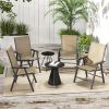 Set of 4 Outdoor Folding Chairs, Stackable Patio Dining Chairs with Armrests, Metal Frame, Light Mixed Brown