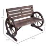 Wagon Wheel Bench Rustic 2-Person Outdoor Patio Carbonized Finish with Backrest