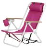 Same Code03393743Folding Beach Chair, 4 Position Portable Backpack Foldable Camping Chair with Headrest Cup Holder and Wooden Armrests, Pink