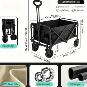 Heavy-duty Folding Multi-functional Camping Trolley - Multi-functional Camping And Beach Trolley - Durable Folding Design, Suitable For Outdoor A (Color: Black)