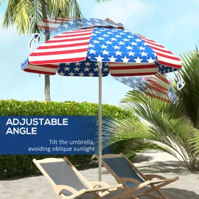 5.7' Beach Umbrella For Travel With Tilt, Vent, Flounce, Portable Outdoor Umbrella, American National Flag Pattern (Color: Blue)