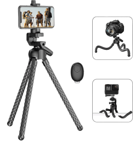 Flexible Phone Tripod Selfie Stick, Octopus Camera Tripod Travel Tripod Flexible Legs For  Android Camera Stick Video Recording Vlog (Color: Black)
