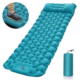 Outdoor Camping Sleeping Pad Inflatable Mattress With Pillows Ultralight Air Mat Built-in Inflator Pump For Travel Hiking (Color: Peacock Blue)