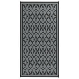 Reversible Outdoor Rug, Waterproof Plastic Straw with Carry Bag, 9' x 18', Black & Gray Lantern (Color: Black)