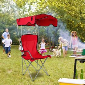Foldable Beach Canopy Chair Sun Protection Camping Lawn Canopy Chair 330LBS Load Folding Seat w/ Cup Holder For Beach Poolside Travel Picnic (Color: Red)