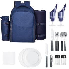 Picnic Backpack, Beach Picnic Backpack Bag for 2 Person with Insulated Cooler Compartment, Detachable Bottle/Wine Holder, Lightweight Blanket (Number of Layers: Single Layer, Color: Blue)