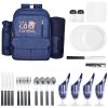 Picnic Backpack, Beach Picnic Backpack Bag for 4 Person with Insulated Cooler Compartment, Detachable Bottle/Wine Holder, Lightweight Blanket