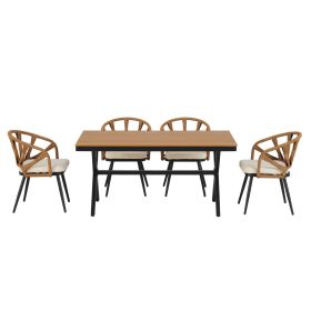 U_Style Contemporary Outdoor Set with PE Rattan Chairs and Plastic Wood Table,Suitable for Gardens and Lawns (Color: as Pic)