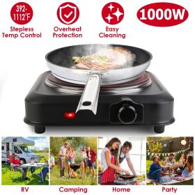 1200W Electric Infrared Single Burner Portable Heating Hot Plate Stove Countertop RV Hotplate with 7.5' Glass Cooktop Stepless Temperature Adjustments (Color: Black)