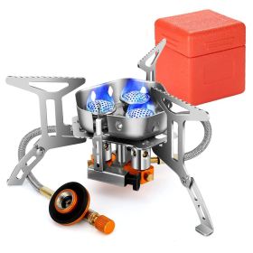 4000W Portable Camping Stove Foldable Powerful Gas Stove Backpacking Burner Collapsible Piezo Ignition with Carrying Case for Outdoor Hiking Cooking (Color: Silver)
