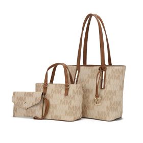 MKF Collection Aylet M Tote with Mini Handbag and Wristlet Pouch by Mia k (material: Polycarbonate, Color: Beige)