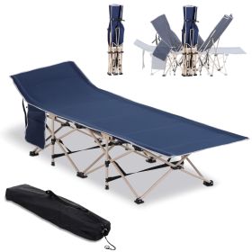 Outsunny Folding Camping Cot for Adults with Carry Bag, Side Pocket, Outdoor Portable Sleeping Bed for Travel, Camp, Vacation, 330 lbs. Capacity, Blue (Color: as Pic)