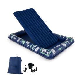 Inflatable Toddler Travel Bed with Electric Pump and Raised Bed Rails (Color: Blue)