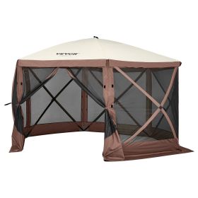 Pop Up Gazebo Tent, Pop-Up Screen Tent 6 Sided Canopy Sun Shelter with 6 Removable Privacy Wind Cloths & Mesh Windows (Item Size: 12.5 x 12.5 ft, Color: Brown)