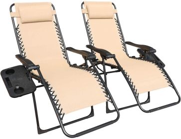 Zero Gravity Chair Patio Folding Lawn Lounge Chairs Outdoor Foldable Camp Reclining Lounge Chair with sidetable for Backyard Porch Swimming Poolside a (Color: Beige)