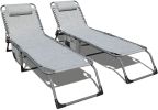 Set of 2 Outdoor Chaise Lounge with Detachable Pocket and Pillow;  Portable Adjustable Patio Sun Lounge Chair for Garden; Beach;  Sunbathing