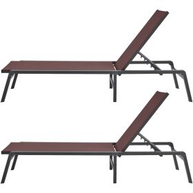 Chaise Lounge Chairs Outdoor, Aluminum Patio Lounge Chairs with Adjustable 5-Position (Combination Type: 2 x Lounge Chairs, Color: Brown)