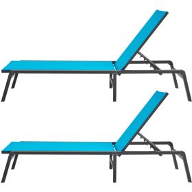 Chaise Lounge Chairs Outdoor, Aluminum Patio Lounge Chairs with Adjustable 5-Position (Combination Type: 2 x Lounge Chairs, Color: Blue)