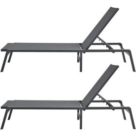 Chaise Lounge Chairs Outdoor, Aluminum Patio Lounge Chairs with Adjustable 5-Position (Combination Type: 2 x Lounge Chairs, Color: Dark Gray)
