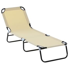 Foldable Outdoor Chaise Lounge Chair, 5-Level Reclining Camping Tanning Chair with Strong Oxford Fabric for Beach, Yard, Patio, Pool, Beige (Color: as Pic)