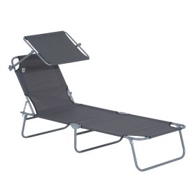 Outsunny Outdoor Lounge Chair, Adjustable Folding Chaise Lounge, Tanning Chair with Sun Shade for Beach, Camping, Hiking, Backyard, Gray (Color: as Pic)