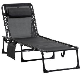 Outsunny Reclining Chaise Lounge Chair, Portable Sun Lounger, Folding Camping Cot, with Adjustable Backrest and Removable Pillow, for Patio, Garden (Color: as Pic)