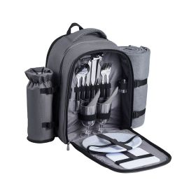 Outdoor Camping Picnic Backpack Bag with Tableware for 2 Person (type: Picnic Backpacks, Color: Gray)