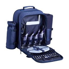 Outdoor Camping Picnic Backpack Bag with Tableware for 4 Person (type: Picnic Backpacks, Color: Blue)