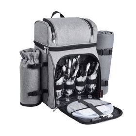 Outdoor Camping Picnic Backpack Bag with Tableware for 4 Person (type: Picnic Backpacks, Color: Gray)