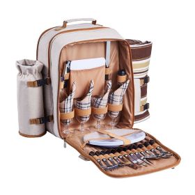 Outdoor Camping Picnic Backpack Bag with Tableware for 4 Person (type: Picnic Backpacks, Color: Beige)