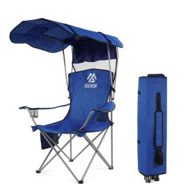 Oversized Camping Chair with Canopy Heavy Duty Folding Outdoor Chair with Armrest Cup Holder and Carry Bag Portable Camp Chair for Beach Fishing Picni (Color: Blue-B)