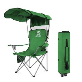 Oversized Camping Chair with Canopy Heavy Duty Folding Outdoor Chair with Armrest Cup Holder and Carry Bag Portable Camp Chair for Beach Fishing Picni (Color: Green)