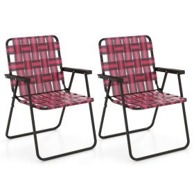 1 Piece Folding Beach Chair Camping Lawn Webbing Chair (Color: Red, size: Blue  2 Pieces)