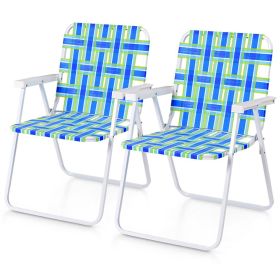 1 Piece Folding Beach Chair Camping Lawn Webbing Chair (Color: Blue, size: Blue  2 Pieces)